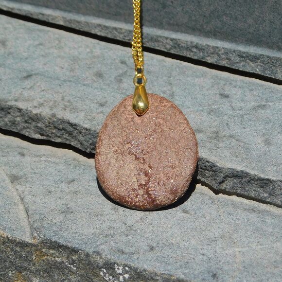 Gold Flecked Resin on Flat Brown Stone Necklace - Picture 7 of 10